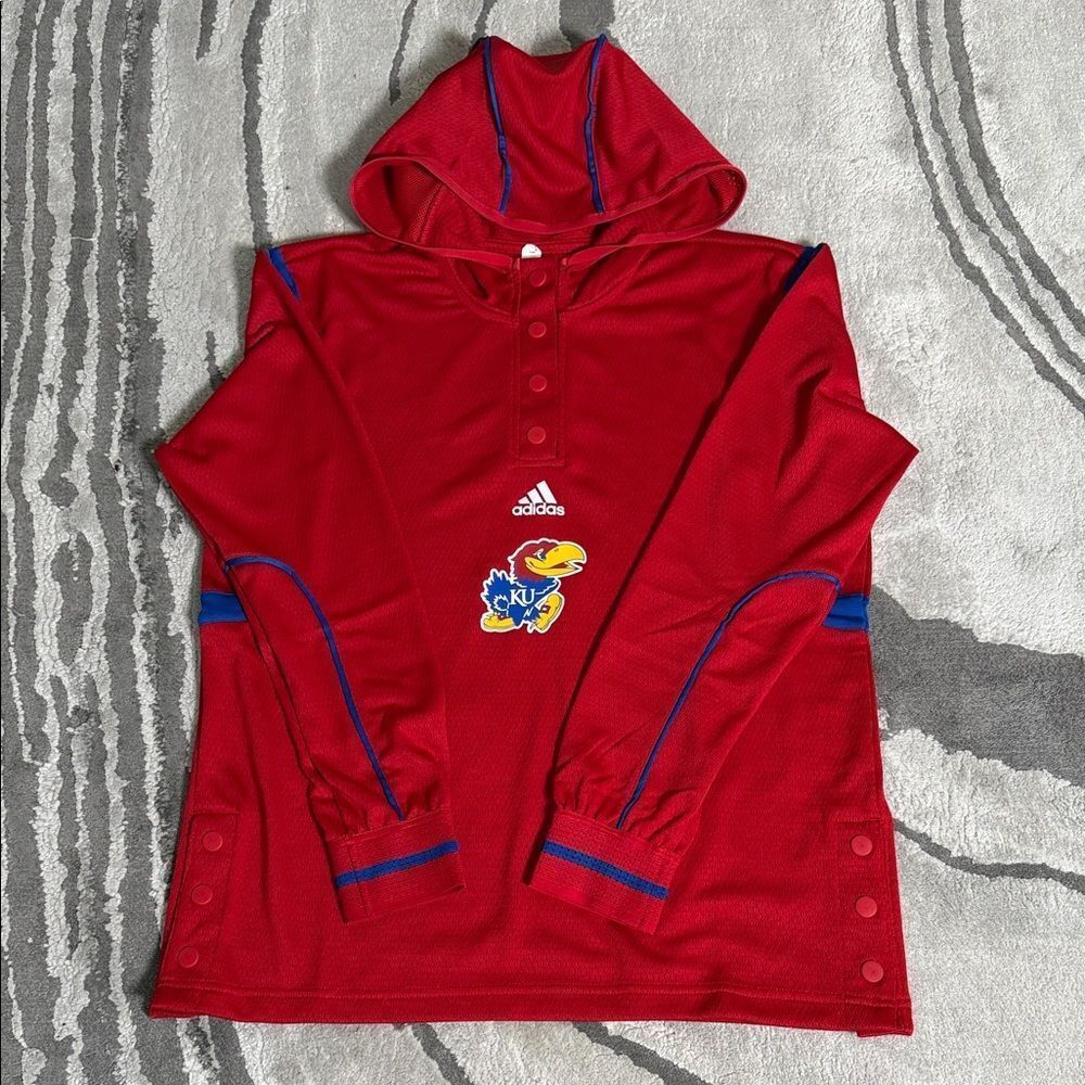Adidas Unisex Mesh Red Hoodie with Kansas Jayhawks Logo